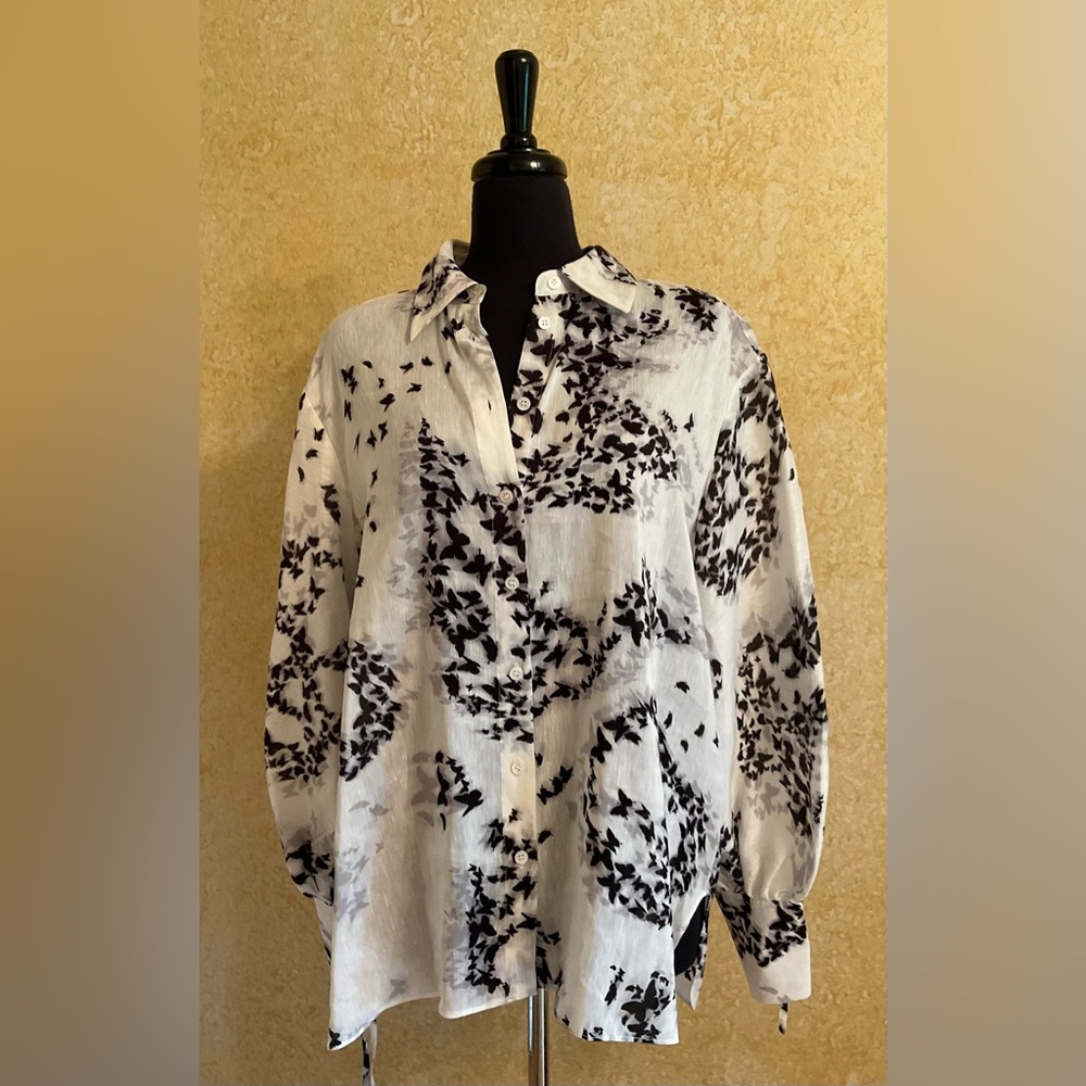 NWT All Saints Leyla Orsino Women’s Black & White Long Sleeves Button Down Shirt
